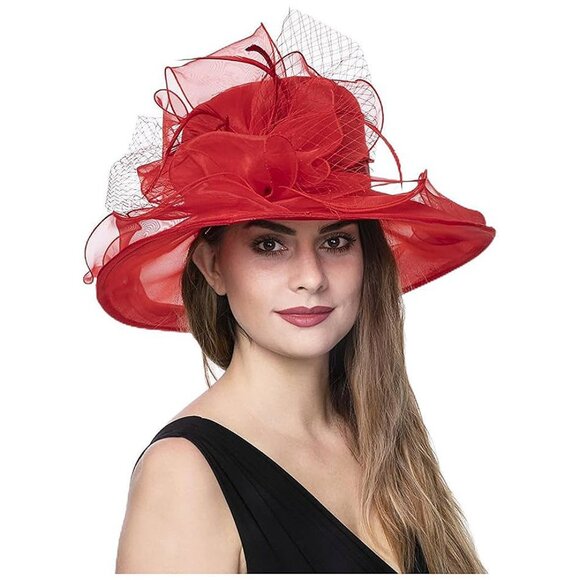 WOMEN'S Organza Church Hat/Hj23-red